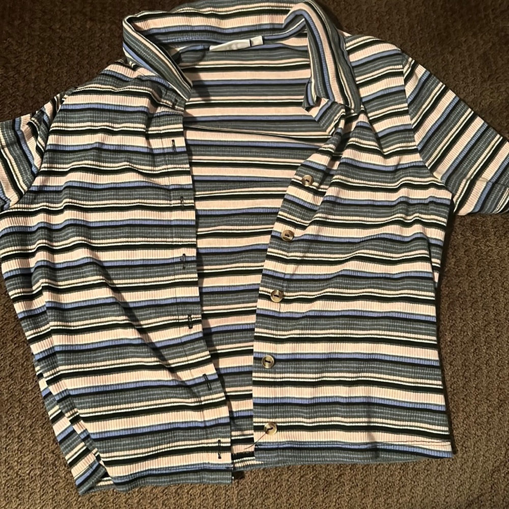 striped colorful button up shirt